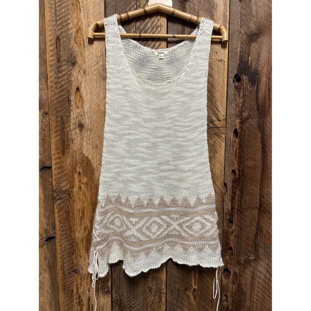 Knit Boho Tunic L/XL Cream Aztec Beach Layer Coastal Cowgirl Crochet Cottagecore